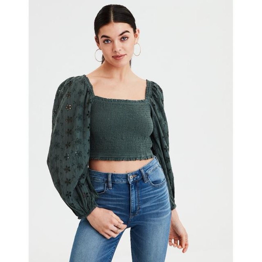 American Eagle smocked eyelit crop top